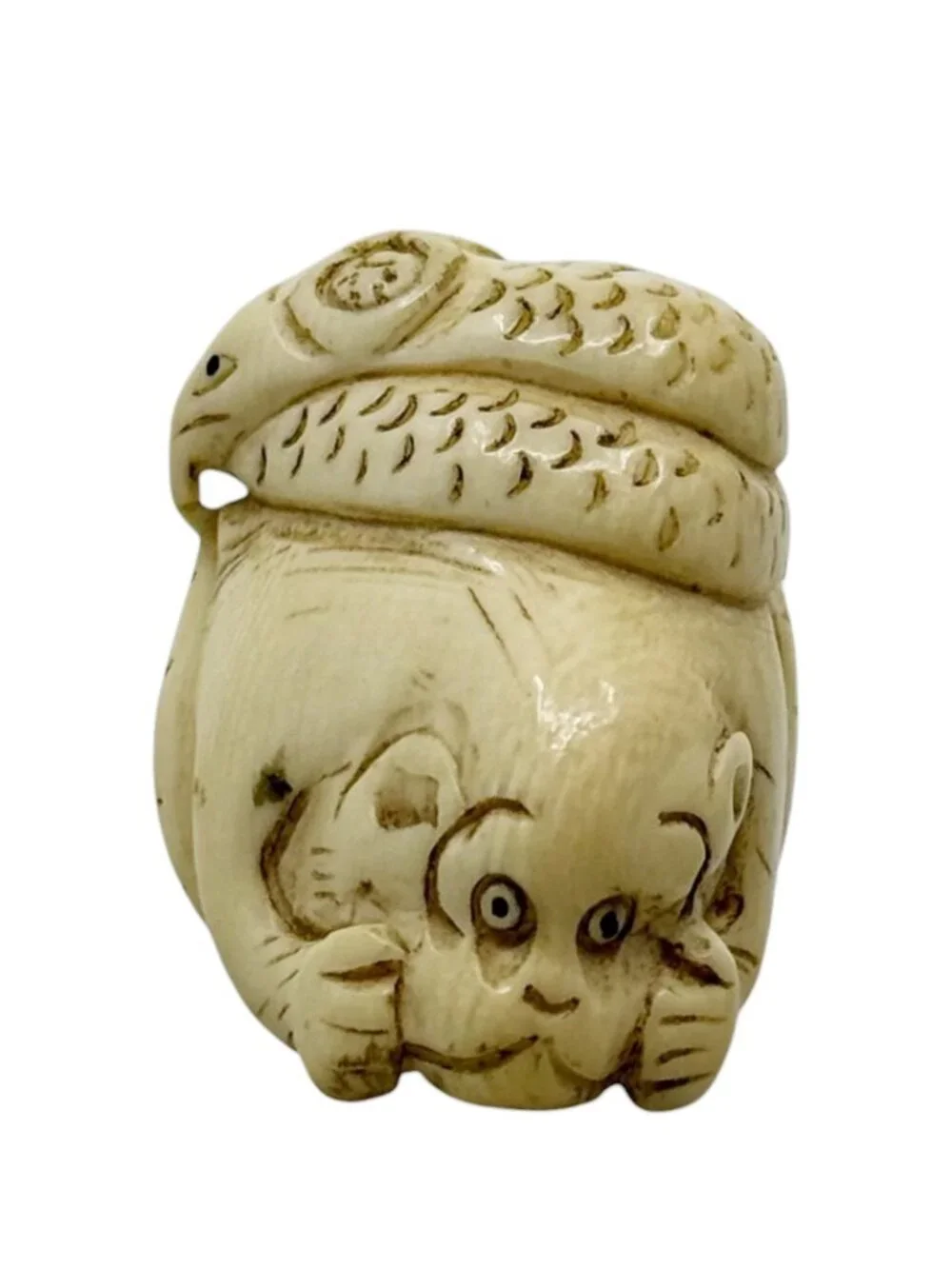 Meiji - Taisho carved Ivory monkey & snake Japanese netsuke - Picture 5 of 5